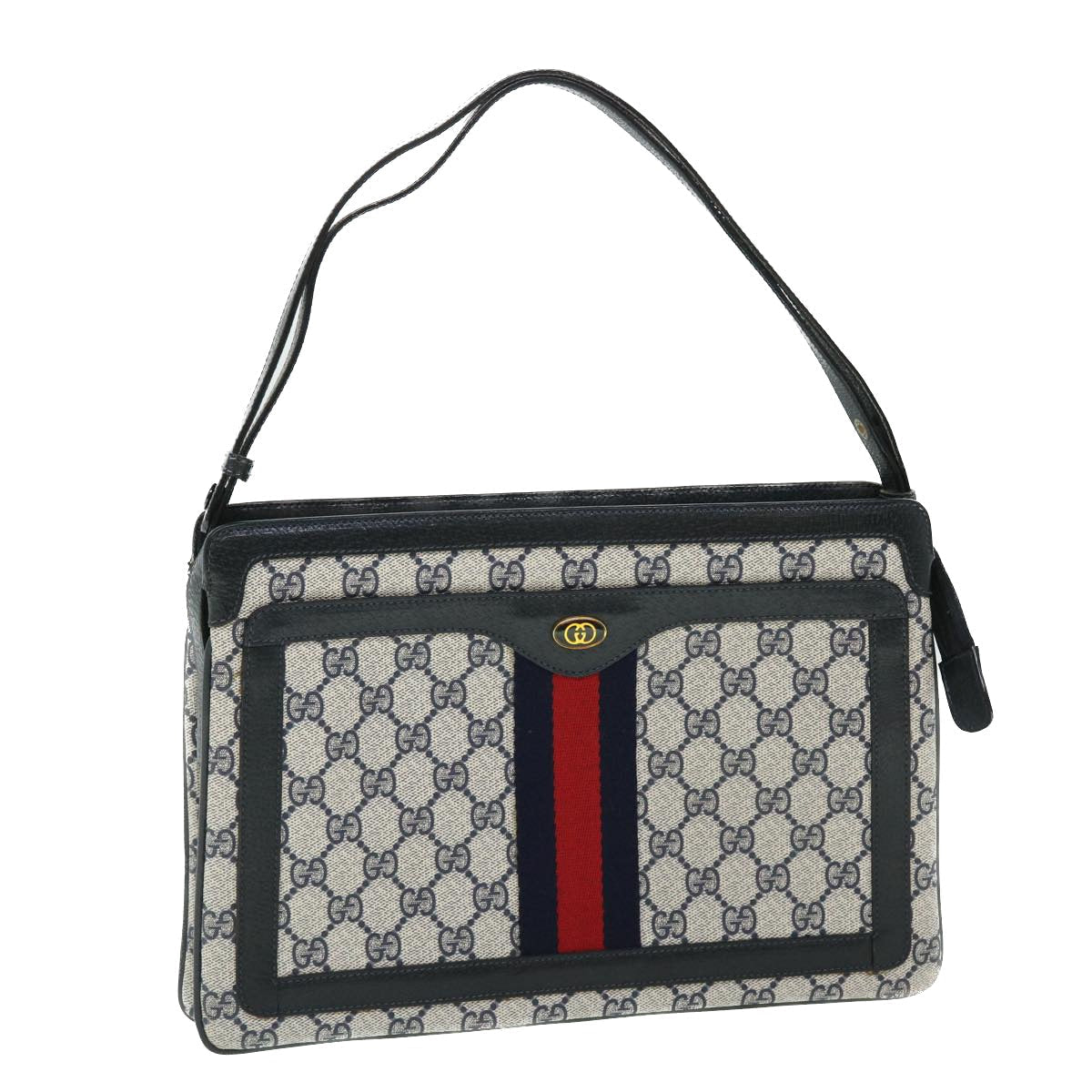GUCCI GG Canvas Sherry Line Shoulder Bag PVC Leather Gray Navy Red ep1436