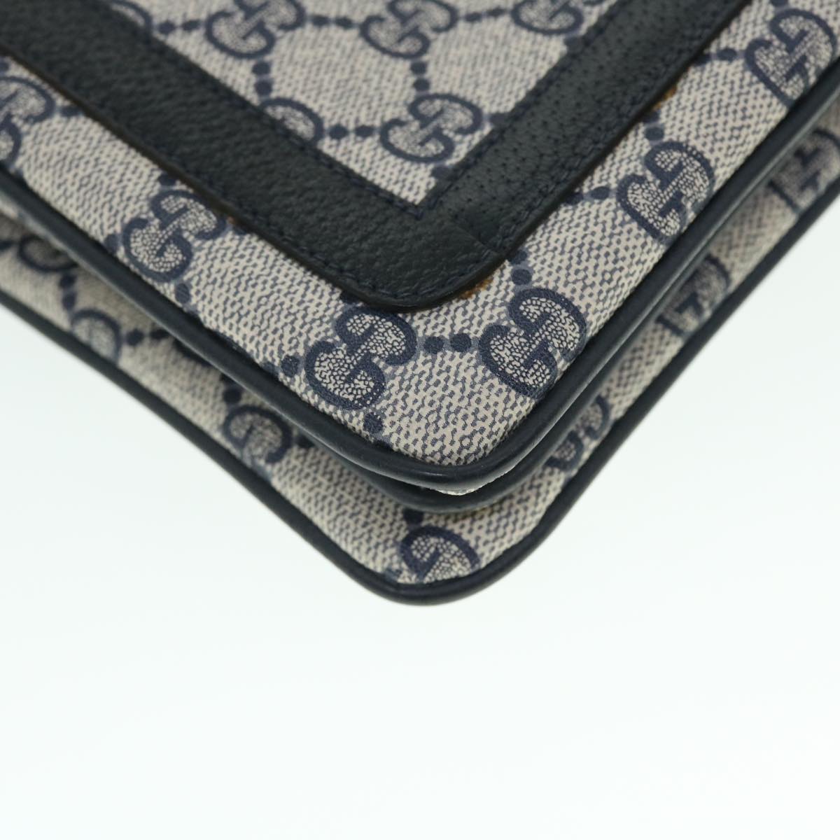 GUCCI GG Canvas Sherry Line Shoulder Bag PVC Leather Gray Navy Red ep1436