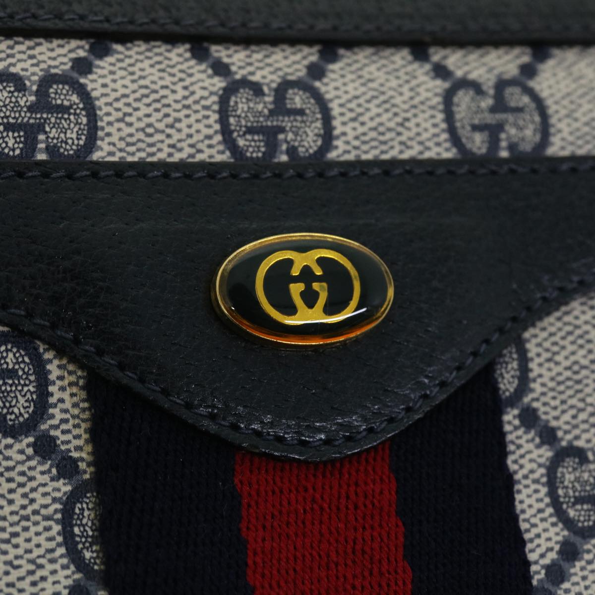 GUCCI GG Canvas Sherry Line Shoulder Bag PVC Leather Gray Navy Red ep1436