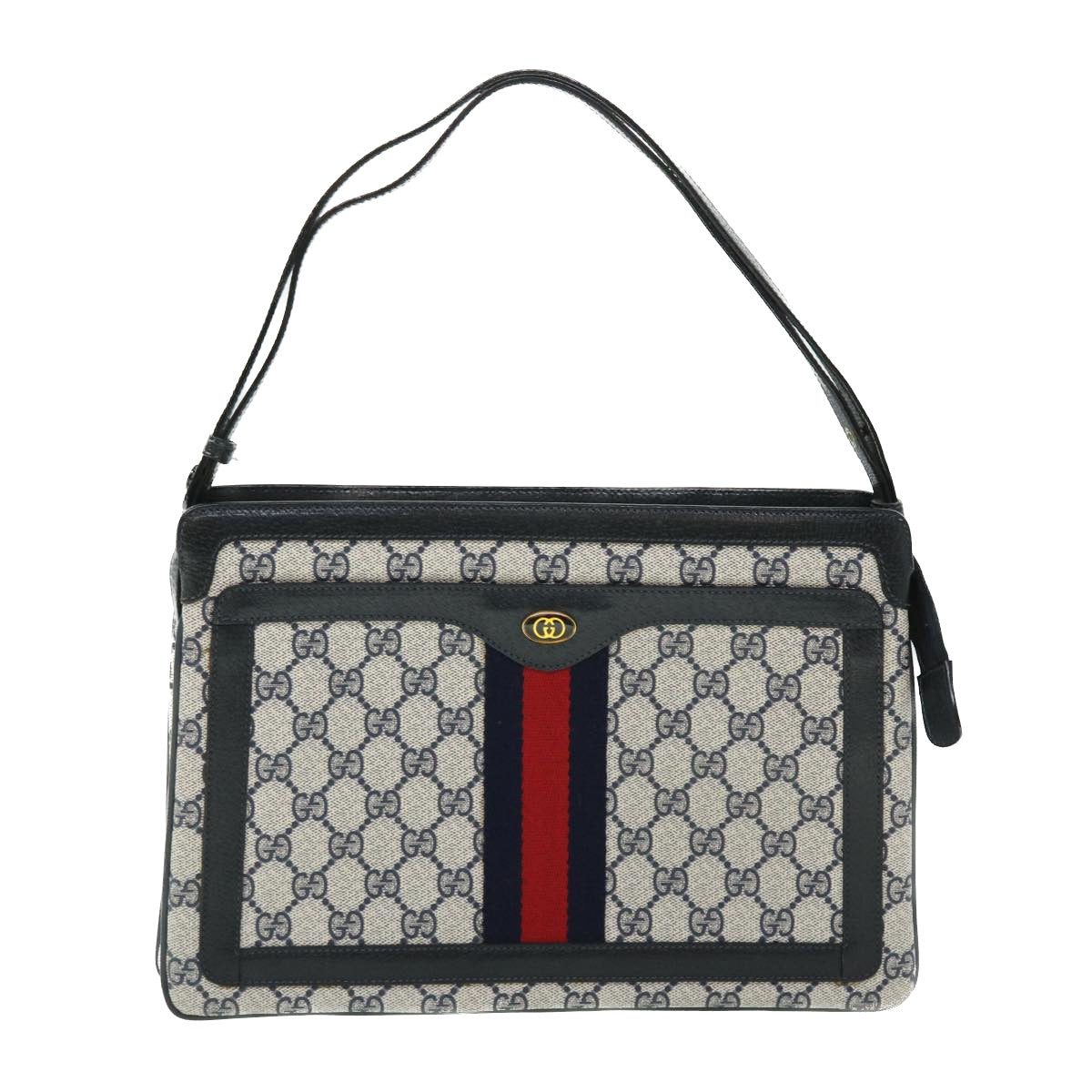 GUCCI GG Canvas Sherry Line Shoulder Bag PVC Leather Gray Navy Red ep1436