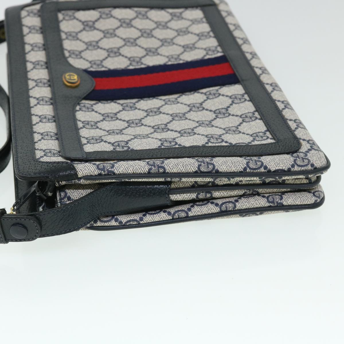 GUCCI GG Canvas Sherry Line Shoulder Bag PVC Leather Gray Navy Red ep1436