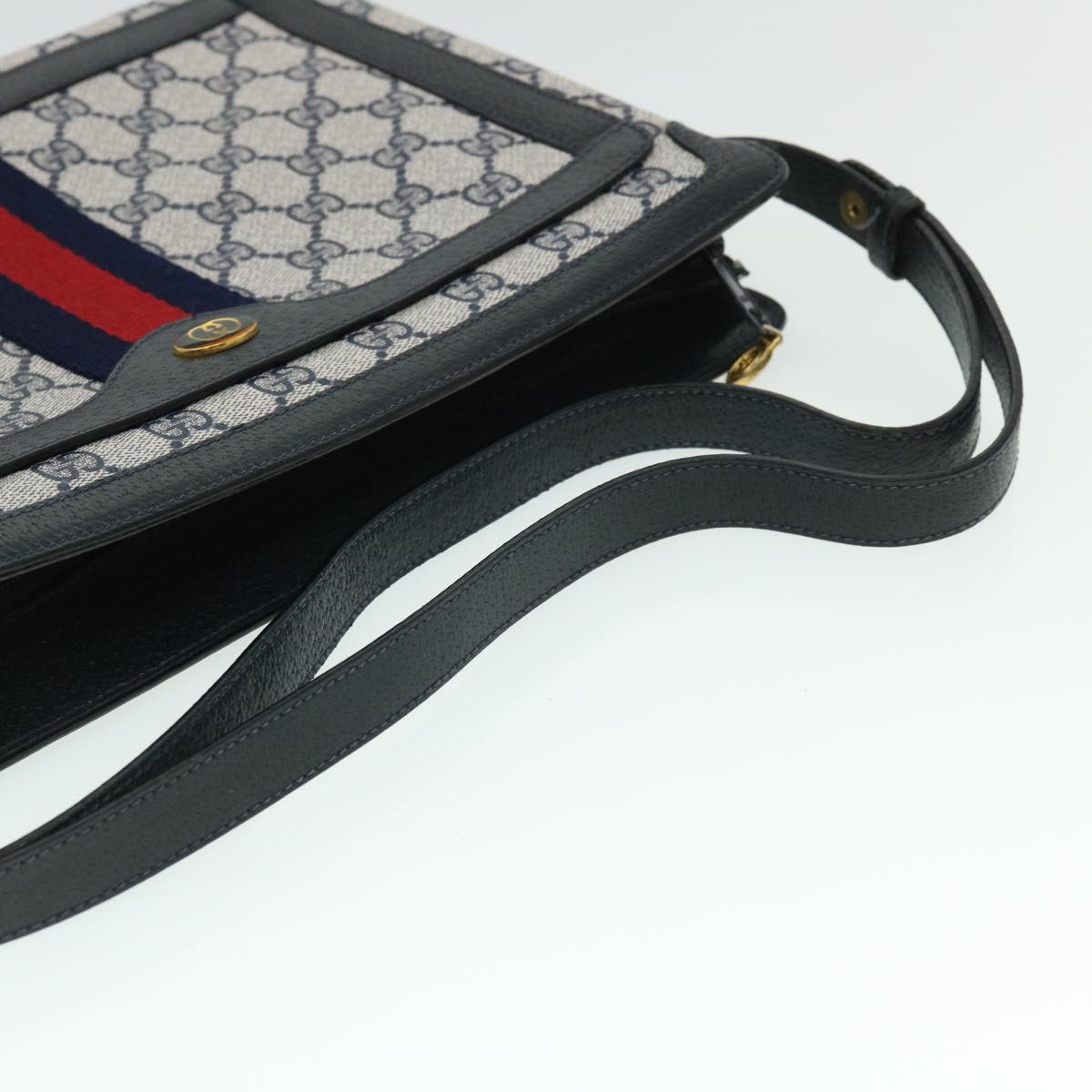 GUCCI GG Canvas Sherry Line Shoulder Bag PVC Leather Gray Navy Red ep1436