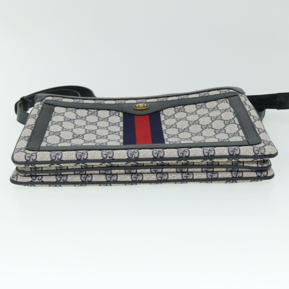 GUCCI GG Canvas Sherry Line Shoulder Bag PVC Leather Gray Navy Red ep1436