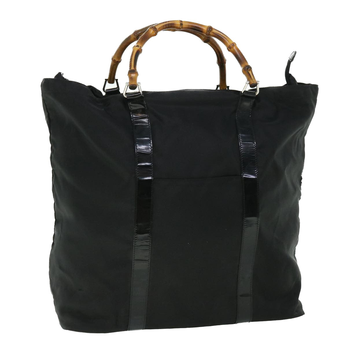 GUCCI Bamboo Hand Bag Nylon Black Brown ep1455