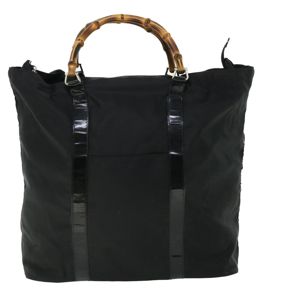 GUCCI Bamboo Hand Bag Nylon Black Brown ep1455