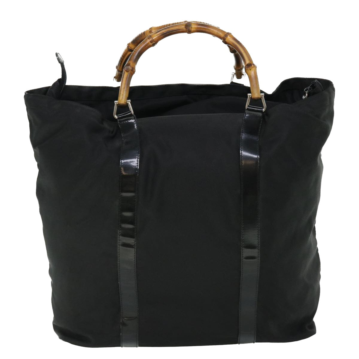 GUCCI Bamboo Hand Bag Nylon Black Brown ep1455