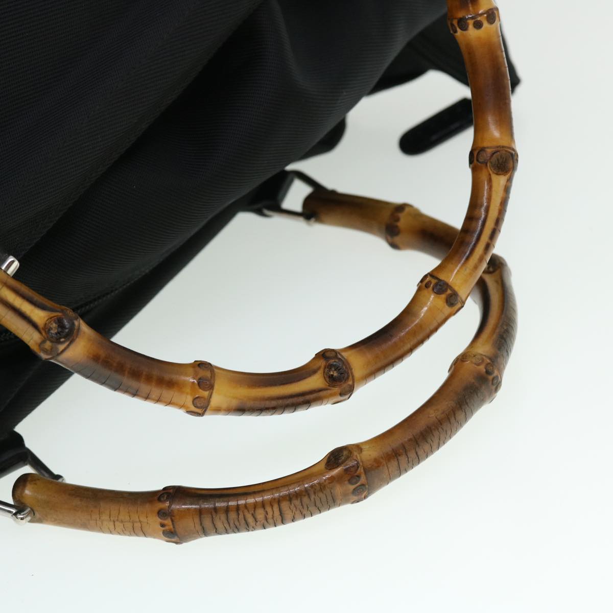 GUCCI Bamboo Hand Bag Nylon Black Brown ep1455