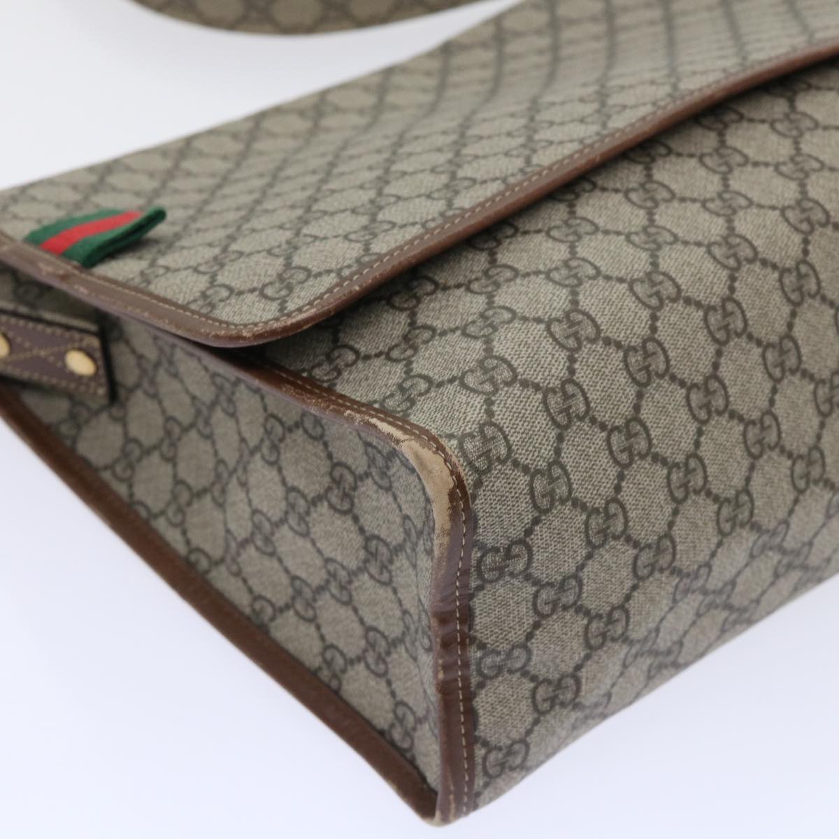 GUCCI GG Canvas Web Sherry Line Shoulder Bag PVC Leather Beige Red ep1457