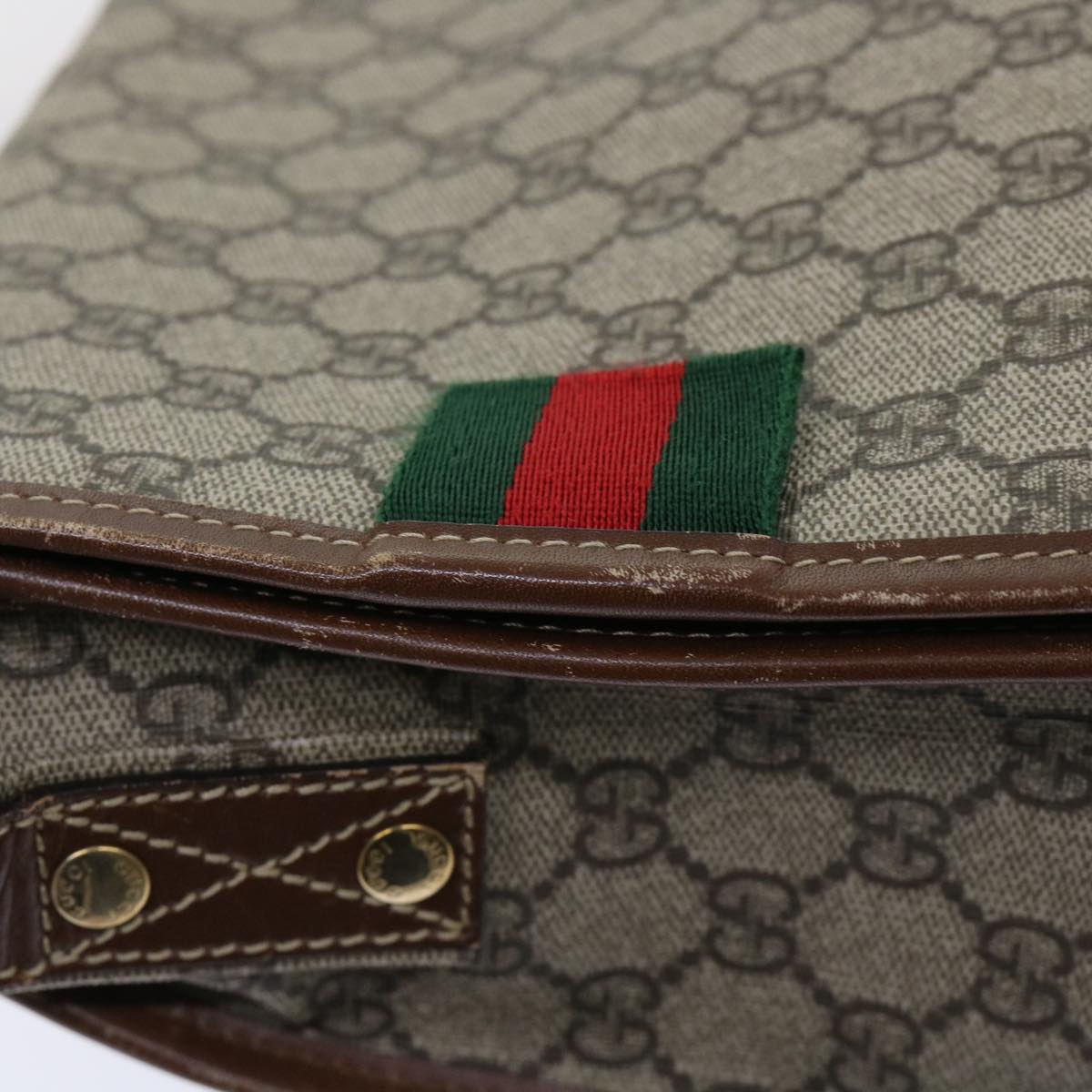 GUCCI GG Canvas Web Sherry Line Shoulder Bag PVC Leather Beige Red ep1457