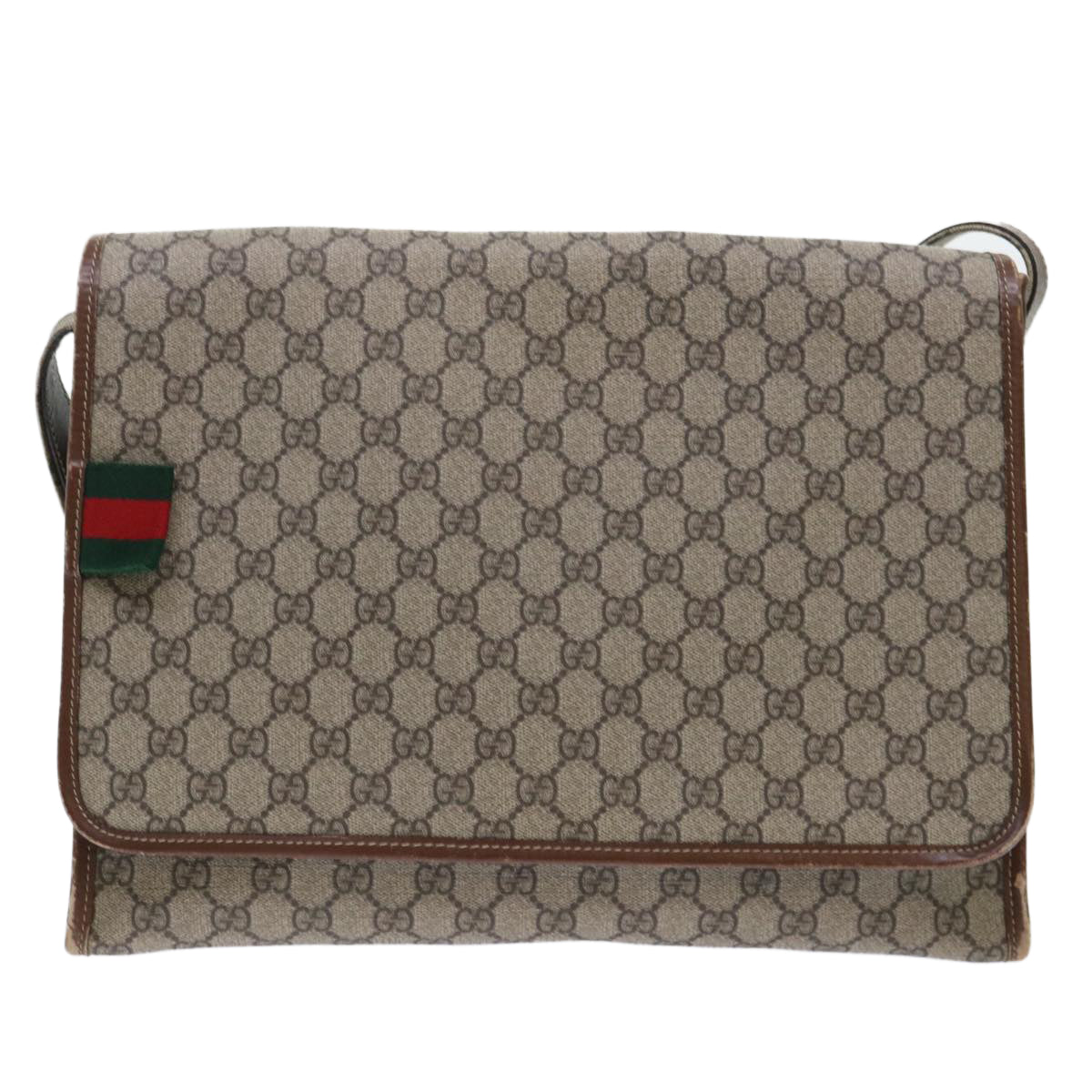 GUCCI GG Canvas Web Sherry Line Shoulder Bag PVC Leather Beige Red ep1457