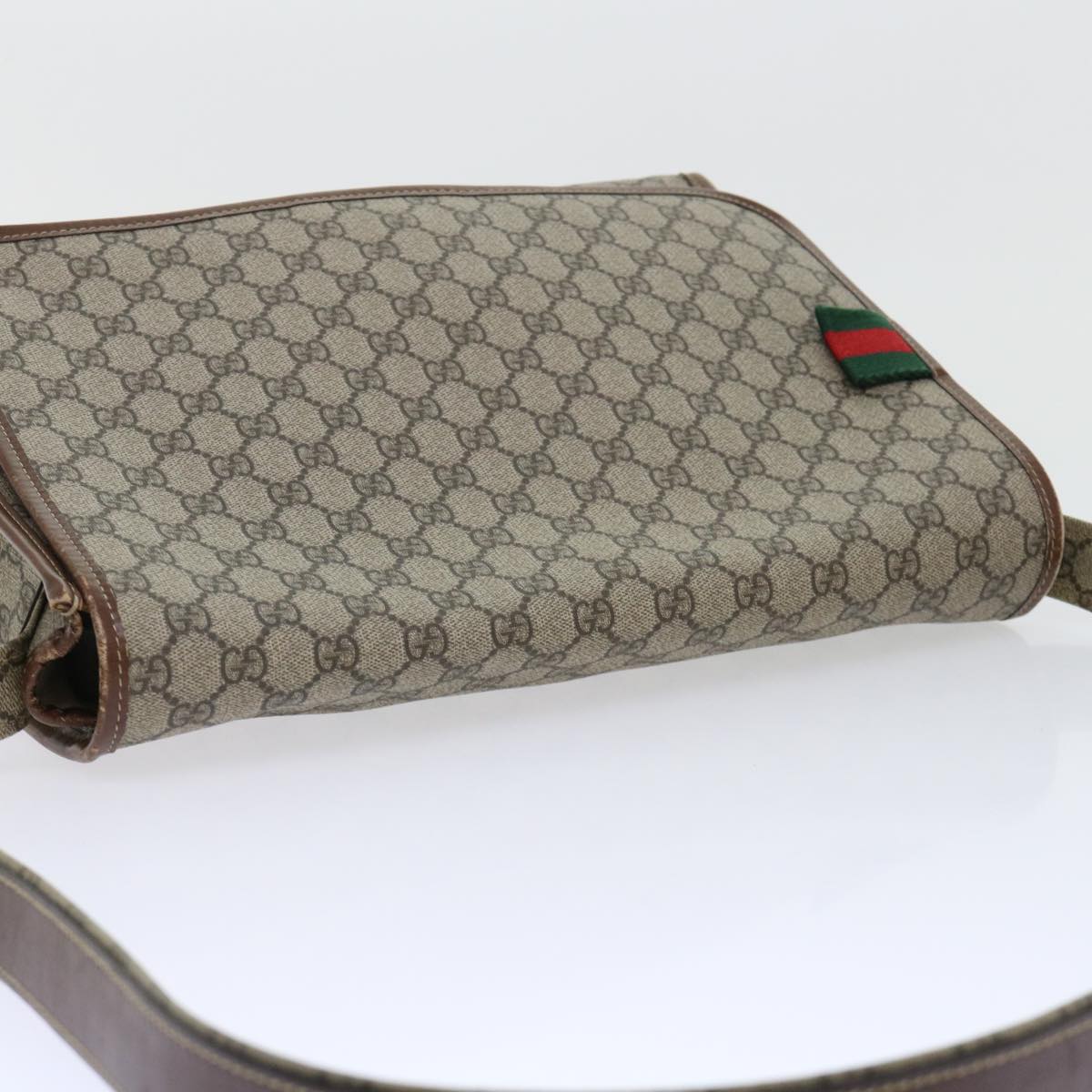 GUCCI GG Canvas Web Sherry Line Shoulder Bag PVC Leather Beige Red ep1457