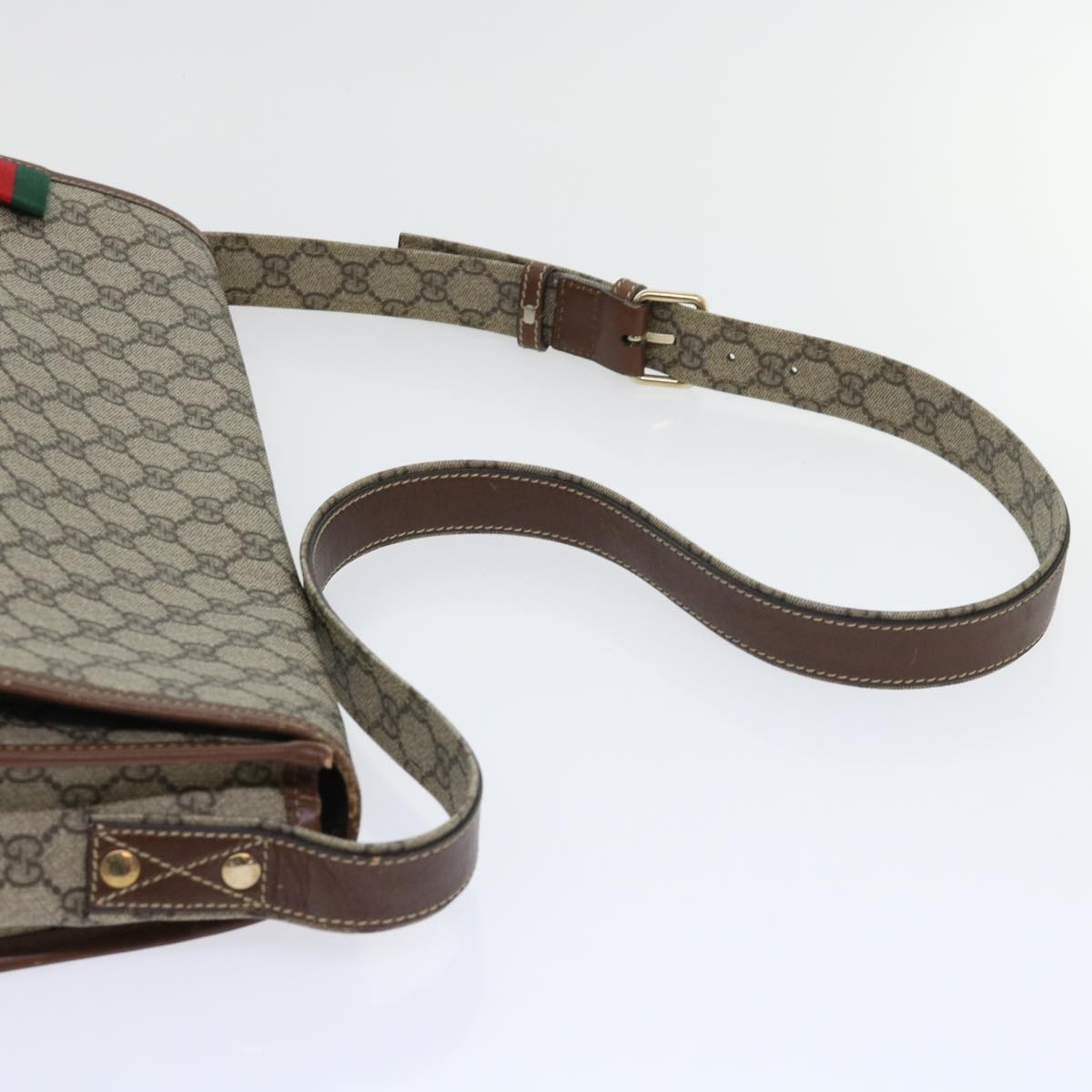 GUCCI GG Canvas Web Sherry Line Shoulder Bag PVC Leather Beige Red ep1457