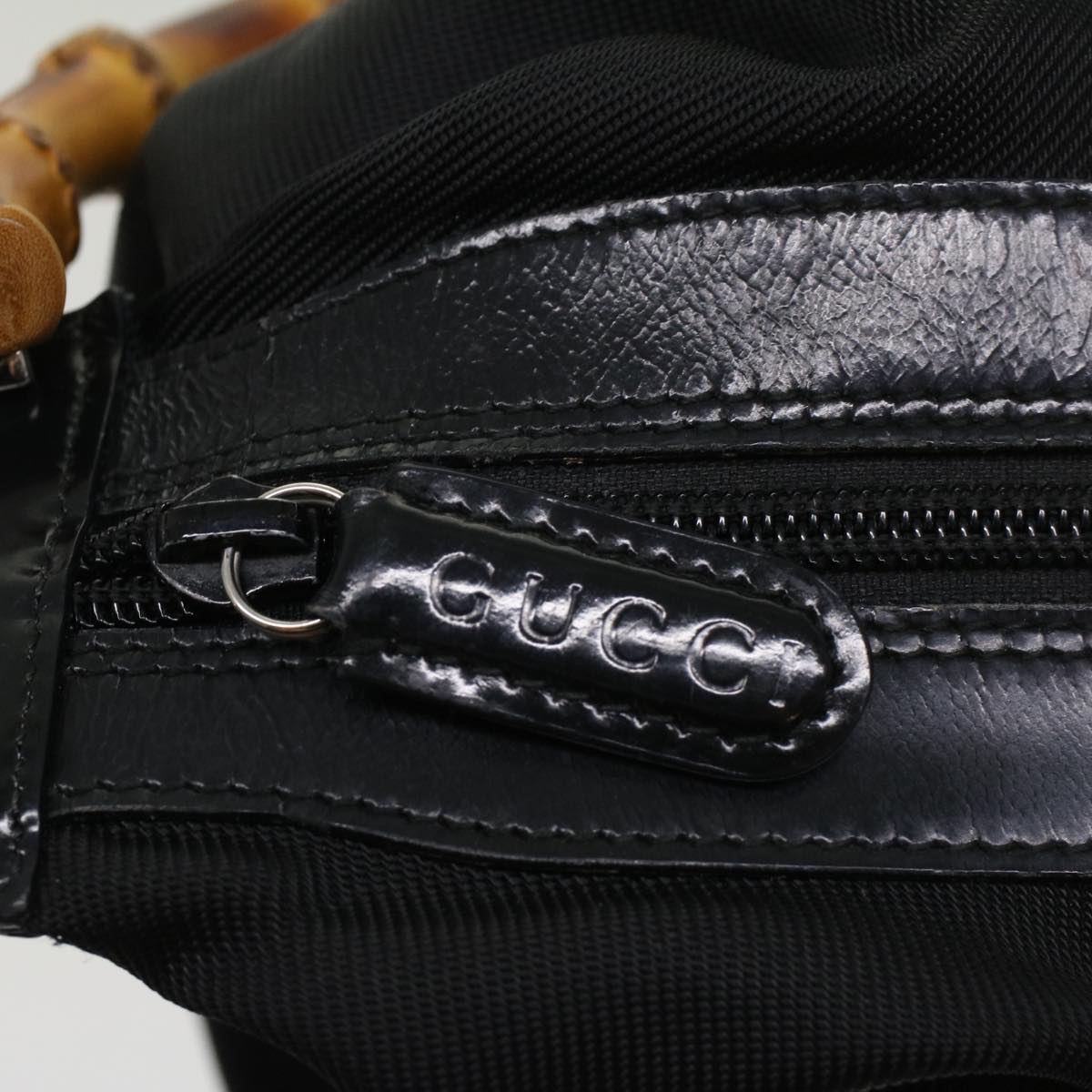 GUCCI Bamboo Shoulder Bag Nylon Black Brown ep1469