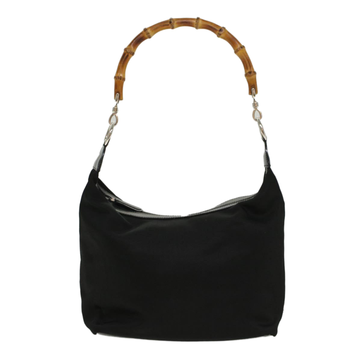 GUCCI Bamboo Shoulder Bag Nylon Black Brown ep1469