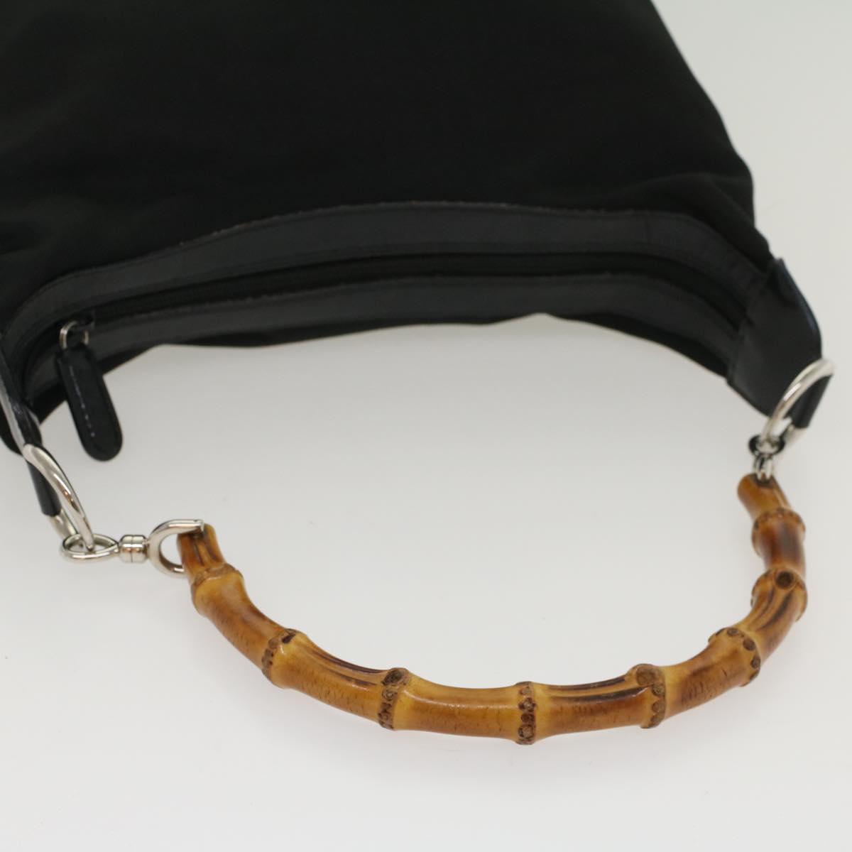 GUCCI Bamboo Shoulder Bag Nylon Black Brown ep1469