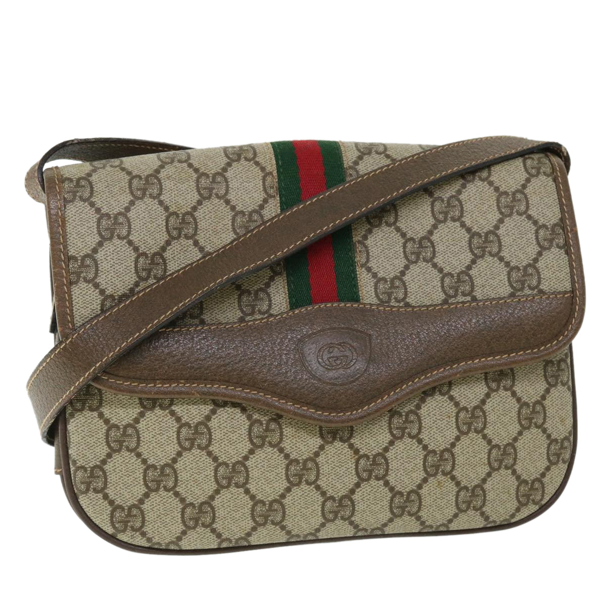 GUCCI GG Canvas Web Sherry Line Shoulder Bag PVC Leather Beige Red ep1504