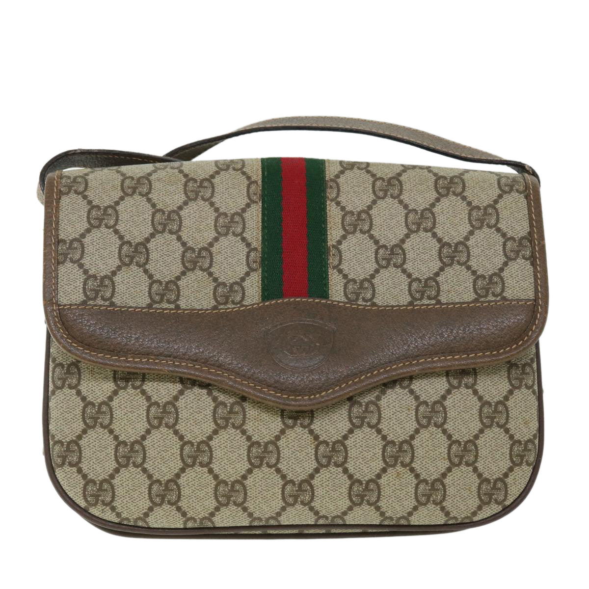 GUCCI GG Canvas Web Sherry Line Shoulder Bag PVC Leather Beige Red ep1504