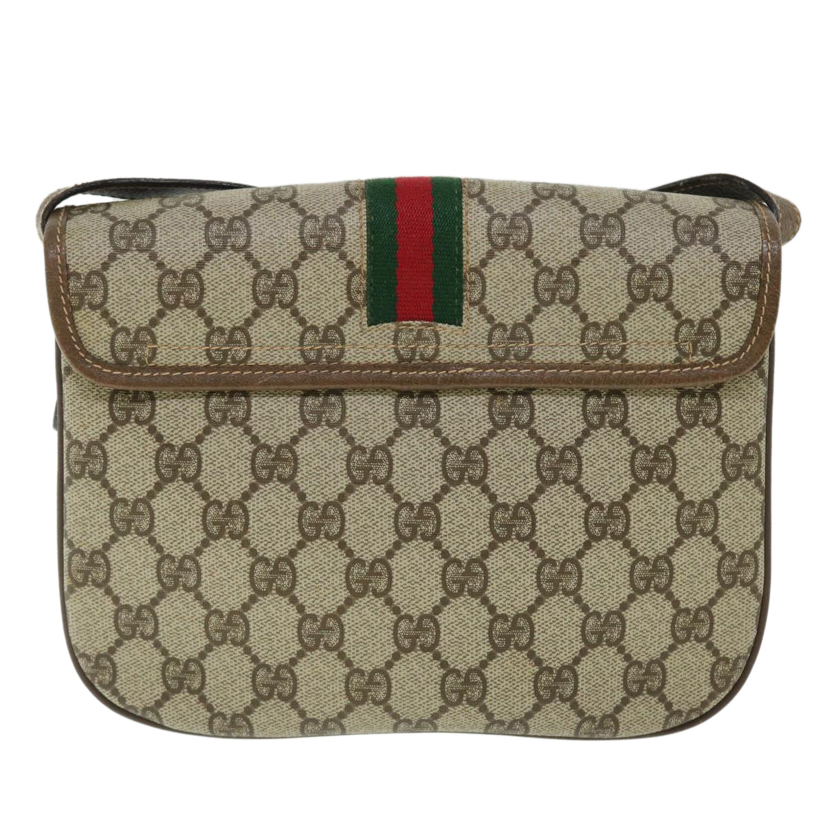 GUCCI GG Canvas Web Sherry Line Shoulder Bag PVC Leather Beige Red ep1504