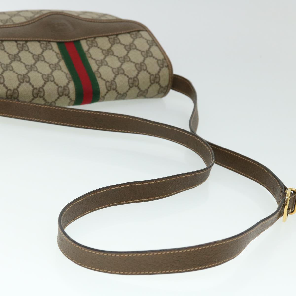 GUCCI GG Canvas Web Sherry Line Shoulder Bag PVC Leather Beige Red ep1504