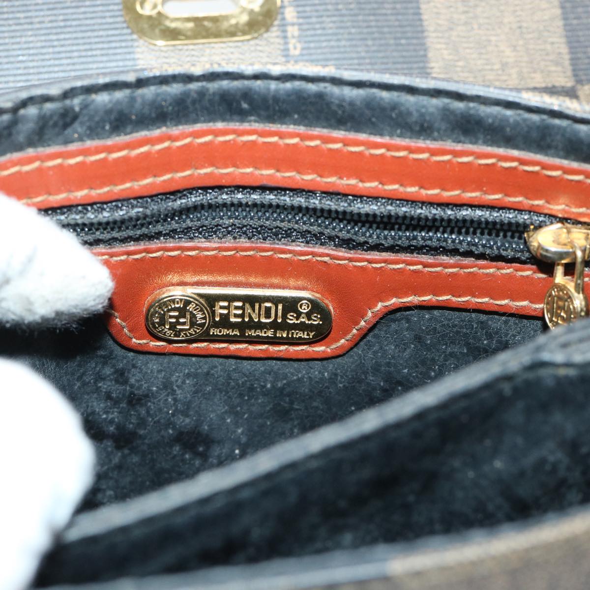 FENDI Pecan Canvas Shoulder Bag PVC Leather 2way Khaki Brown ep1539