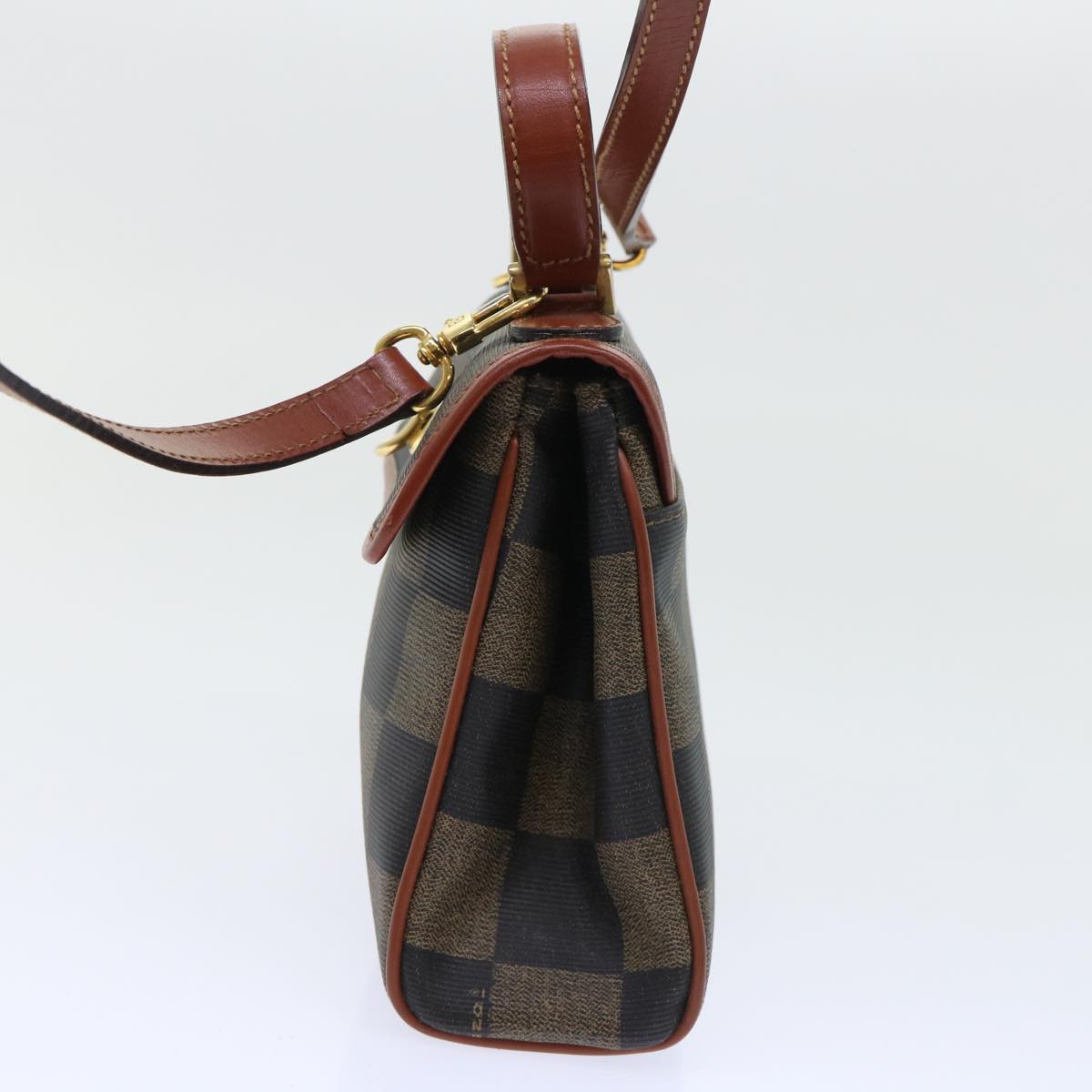 FENDI Pecan Canvas Shoulder Bag PVC Leather 2way Khaki Brown ep1539