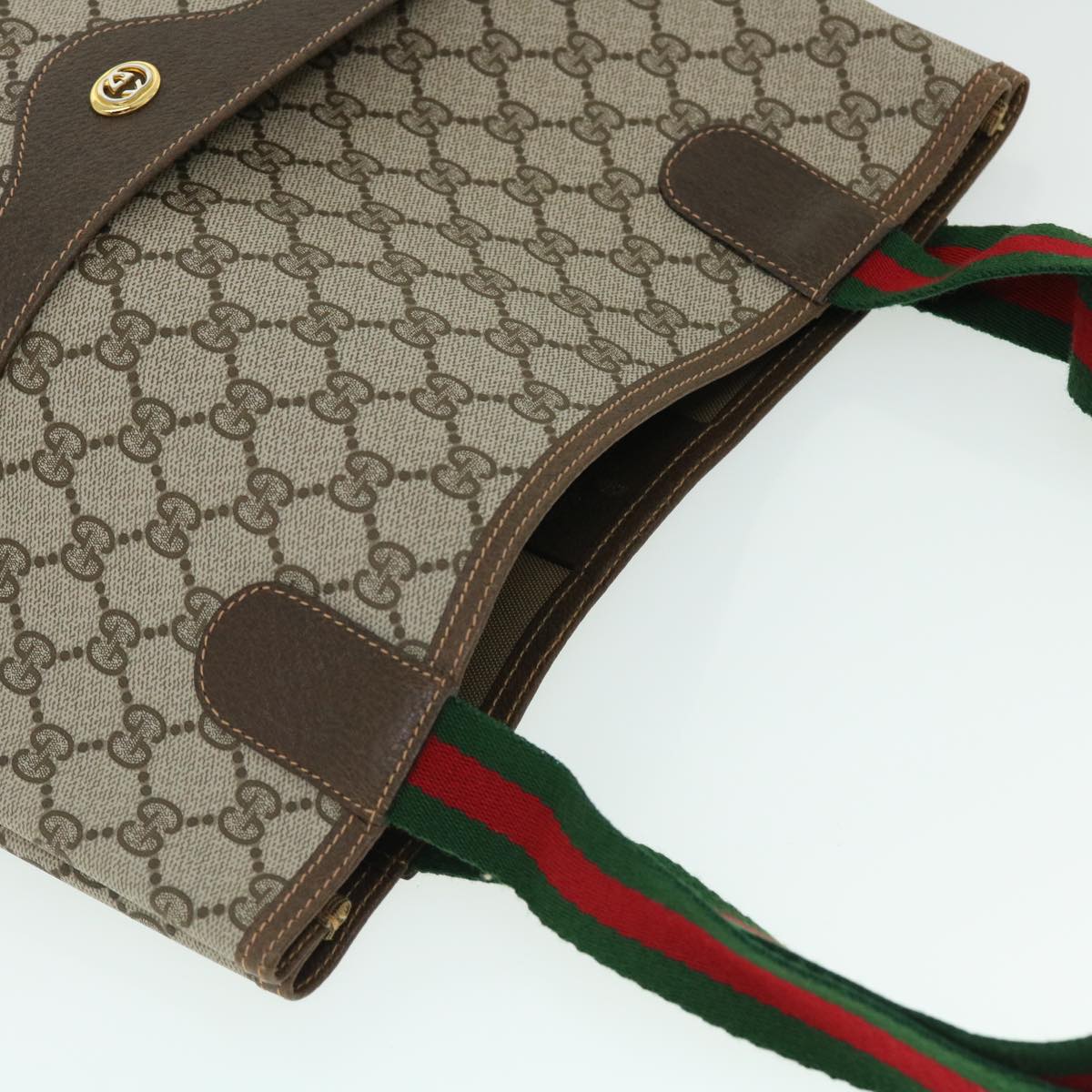 GUCCI GG Canvas Web Sherry Line Tote Bag PVC Leather Beige 40 02 003 ep1554
