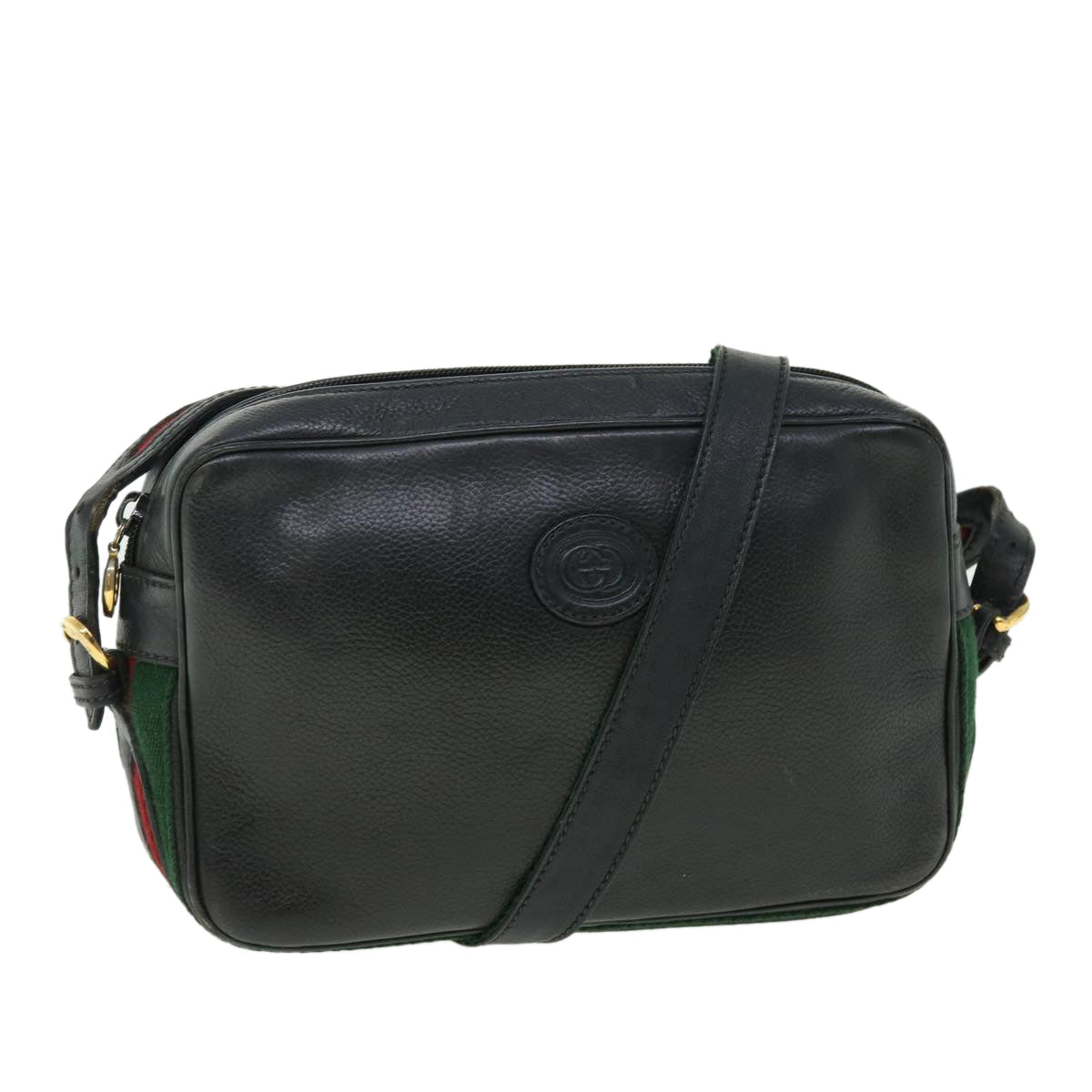 GUCCI Web Sherry Line Shoulder Bag Leather Black Red 007 261 0052 ep1557