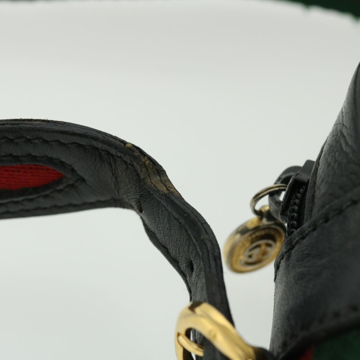 GUCCI Web Sherry Line Shoulder Bag Leather Black Red 007 261 0052 ep1557