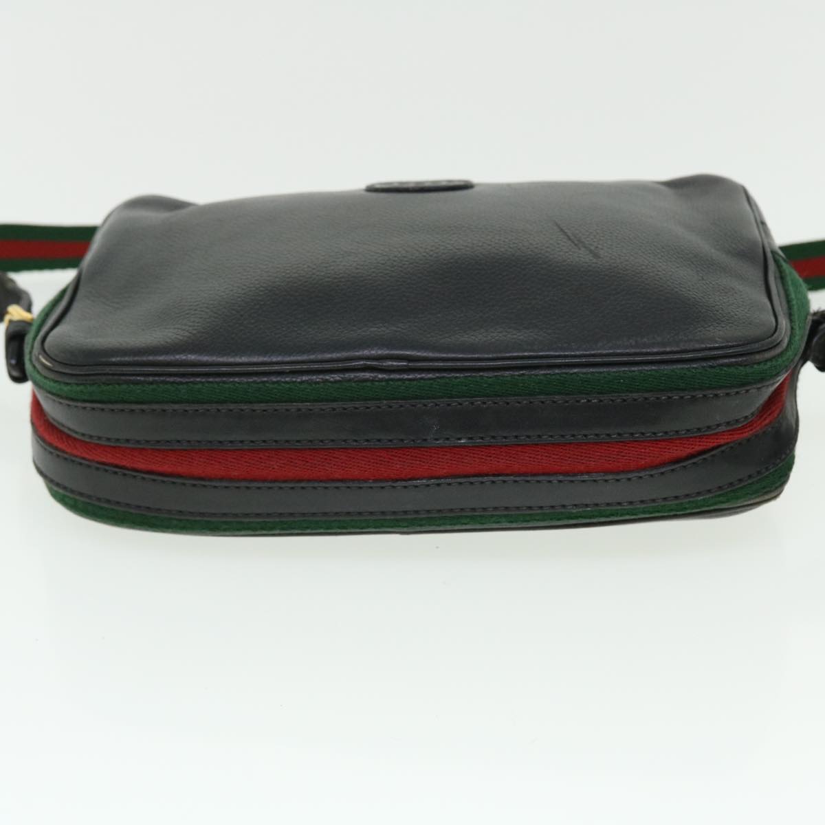 GUCCI Web Sherry Line Shoulder Bag Leather Black Red 007 261 0052 ep1557