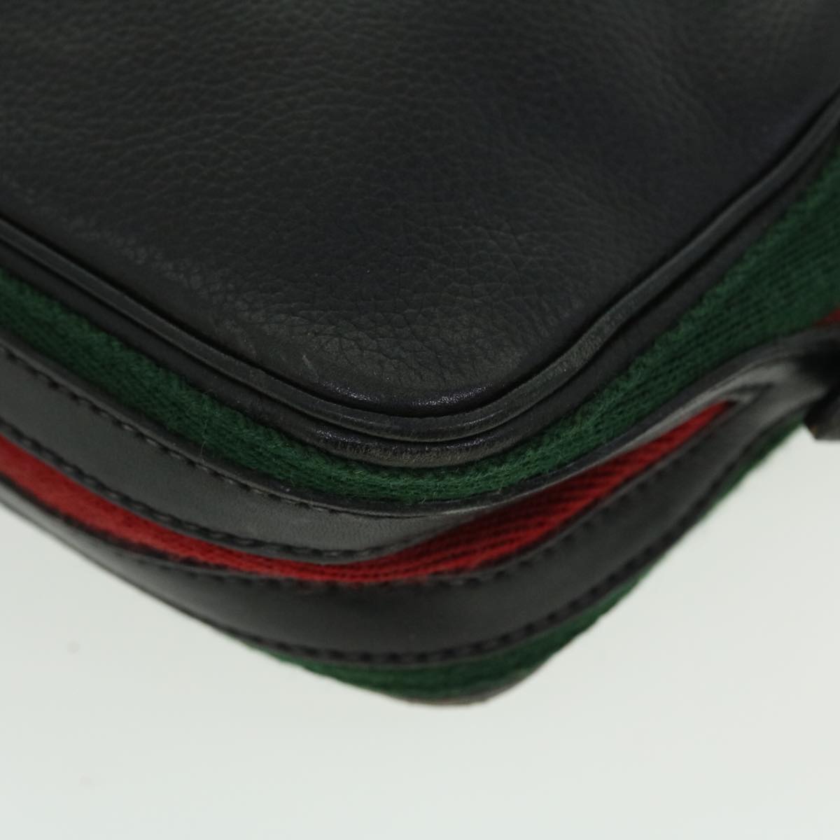 GUCCI Web Sherry Line Shoulder Bag Leather Black Red 007 261 0052 ep1557