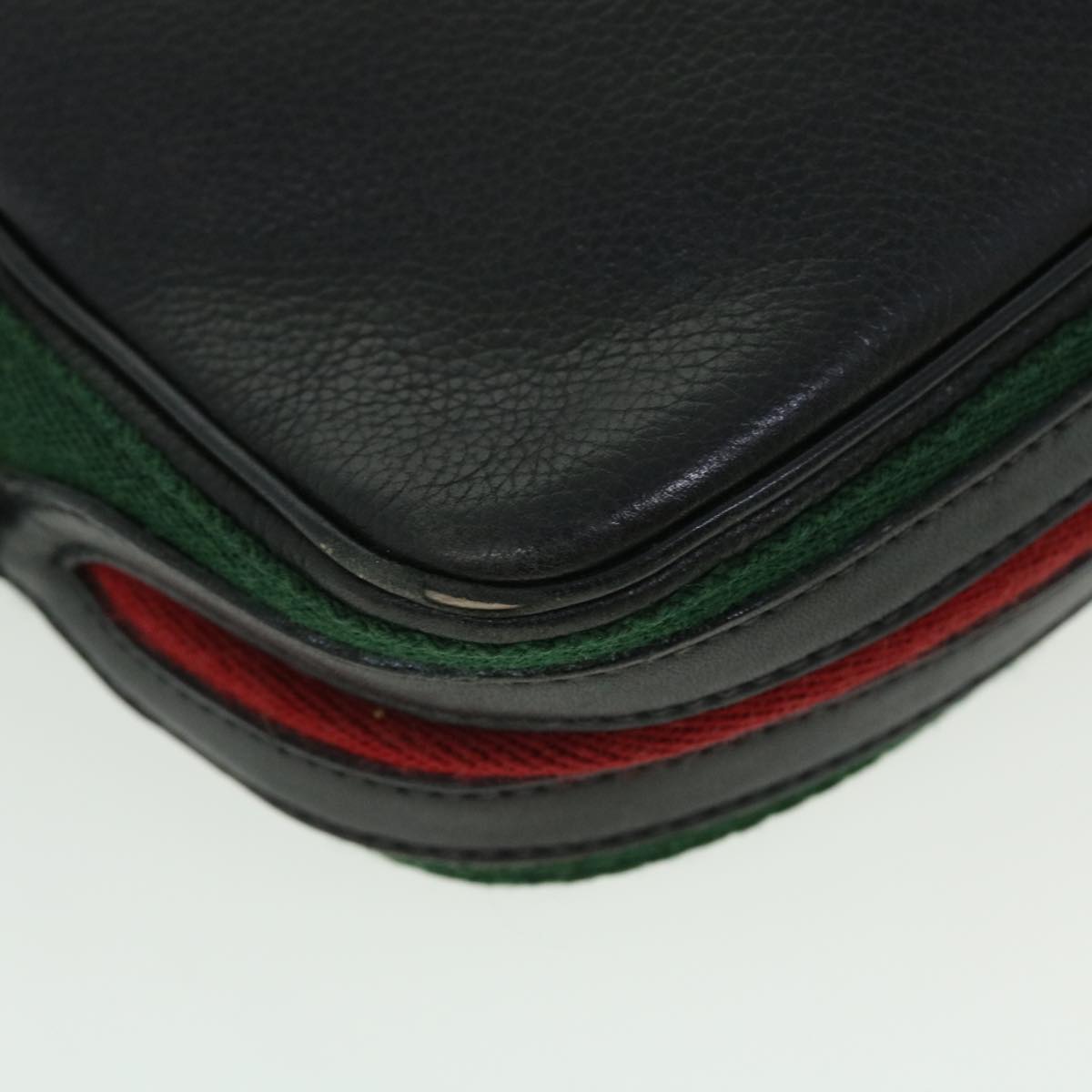 GUCCI Web Sherry Line Shoulder Bag Leather Black Red 007 261 0052 ep1557
