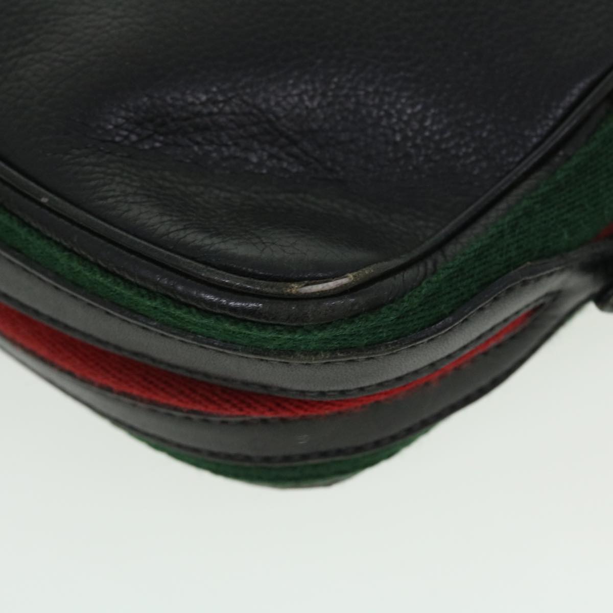 GUCCI Web Sherry Line Shoulder Bag Leather Black Red 007 261 0052 ep1557