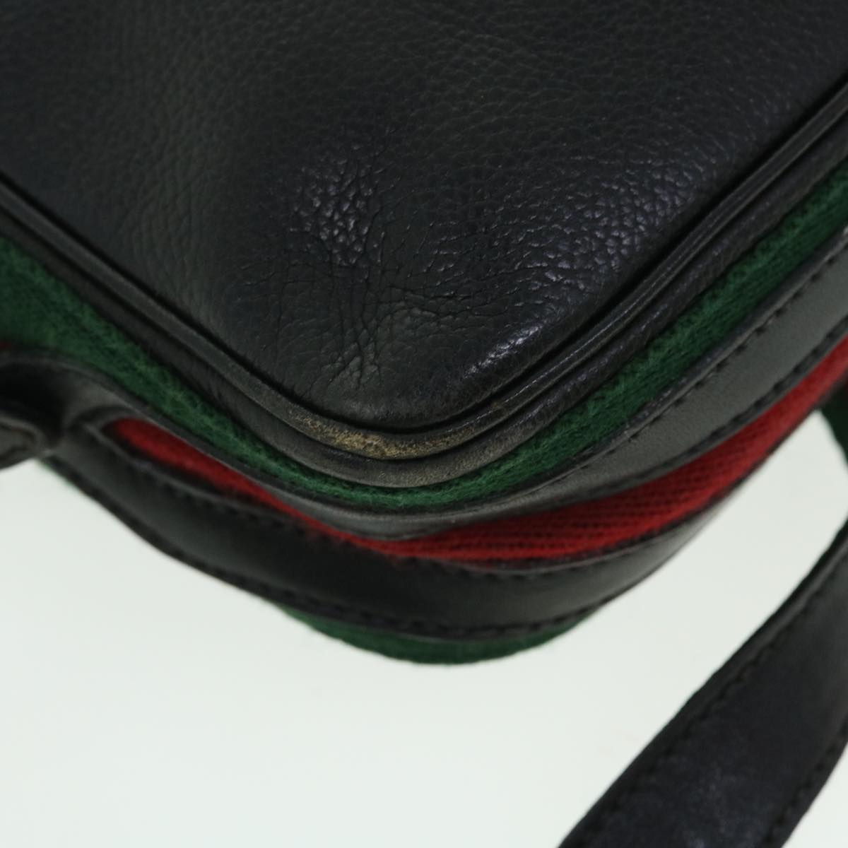 GUCCI Web Sherry Line Shoulder Bag Leather Black Red 007 261 0052 ep1557