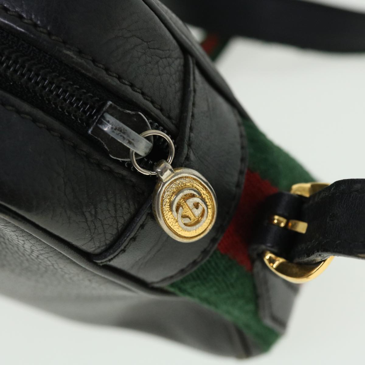 GUCCI Web Sherry Line Shoulder Bag Leather Black Red 007 261 0052 ep1557