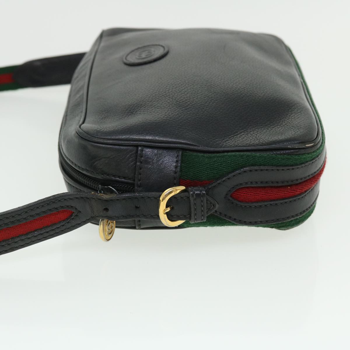 GUCCI Web Sherry Line Shoulder Bag Leather Black Red 007 261 0052 ep1557