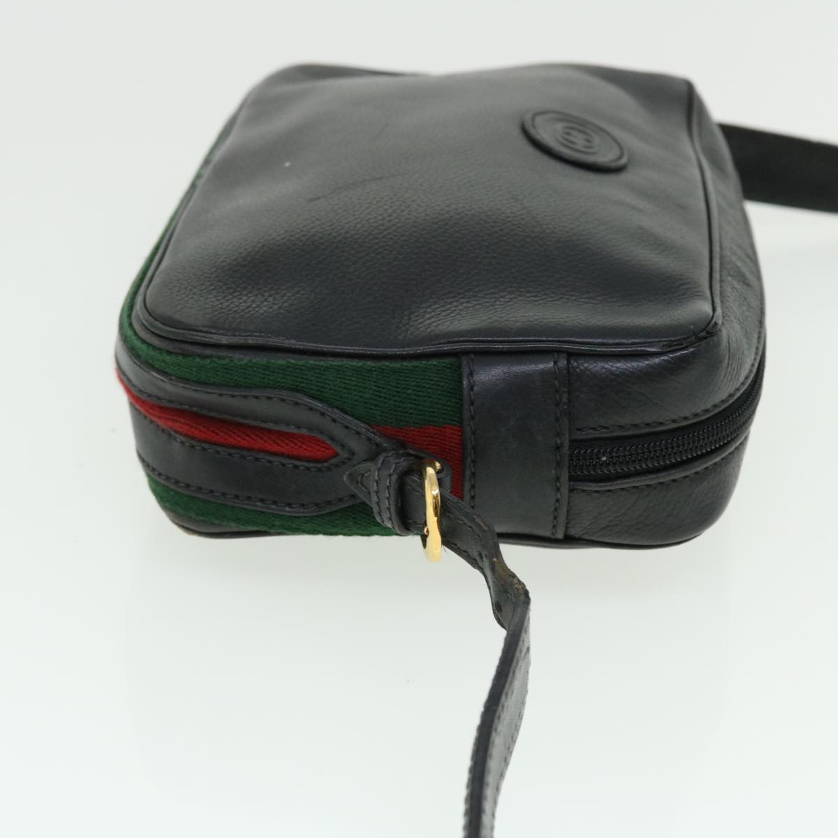 GUCCI Web Sherry Line Shoulder Bag Leather Black Red 007 261 0052 ep1557