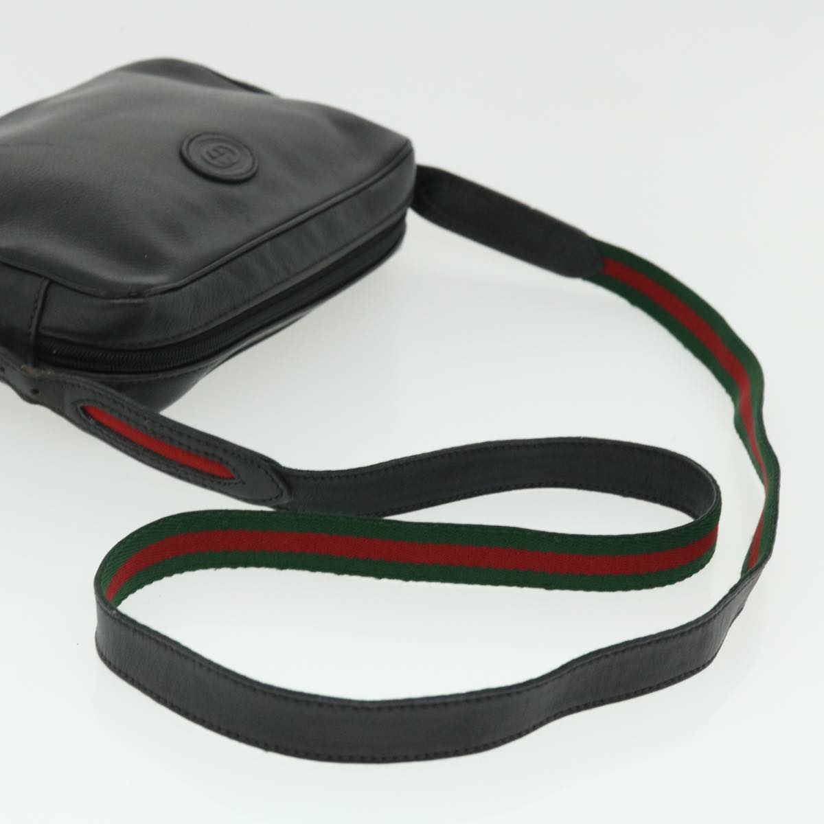 GUCCI Web Sherry Line Shoulder Bag Leather Black Red 007 261 0052 ep1557