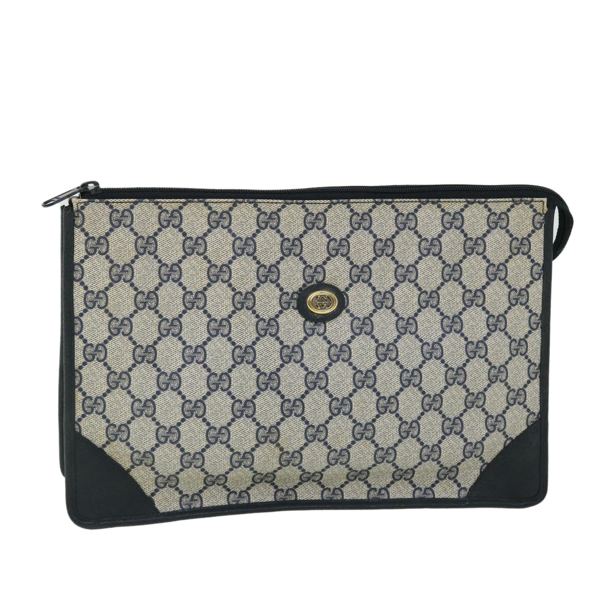 GUCCI GG Canvas Clutch Bag PVC Leather Gray Navy ep1559