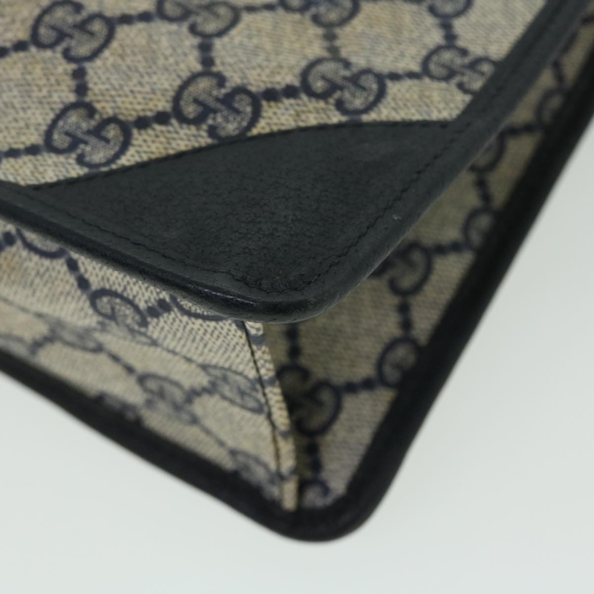 GUCCI GG Canvas Clutch Bag PVC Leather Gray Navy ep1559