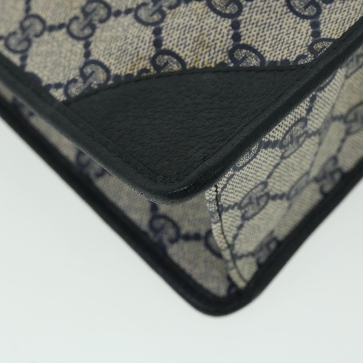 GUCCI GG Canvas Clutch Bag PVC Leather Gray Navy ep1559