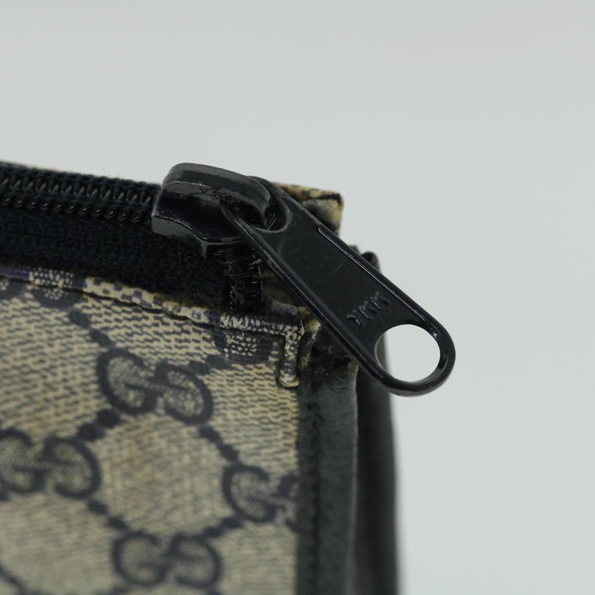 GUCCI GG Canvas Clutch Bag PVC Leather Gray Navy ep1559