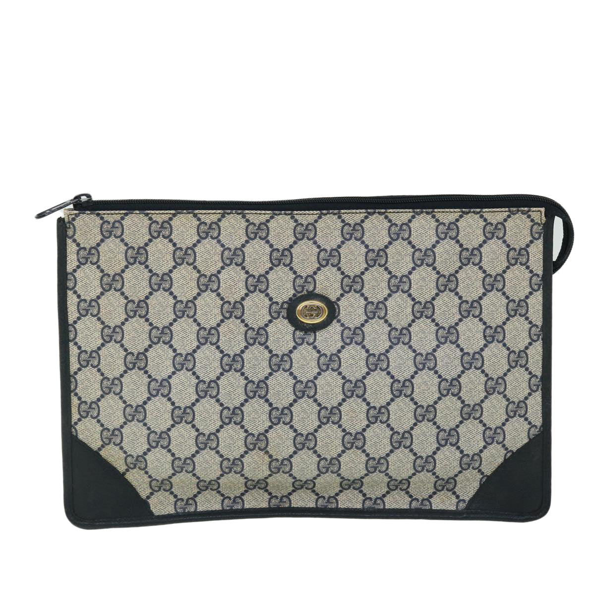GUCCI GG Canvas Clutch Bag PVC Leather Gray Navy ep1559