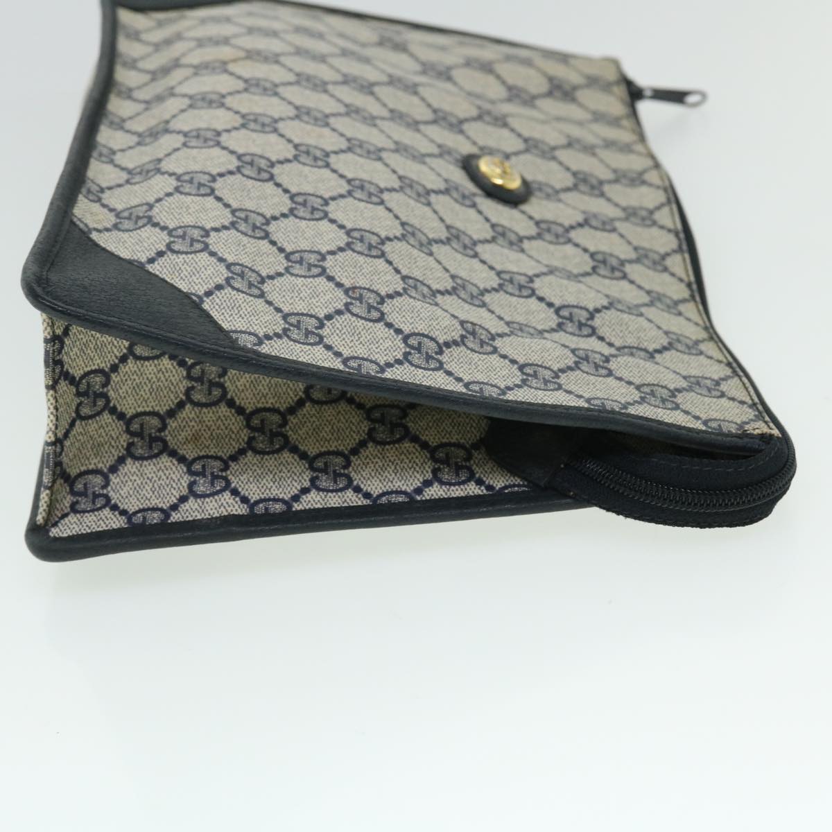 GUCCI GG Canvas Clutch Bag PVC Leather Gray Navy ep1559