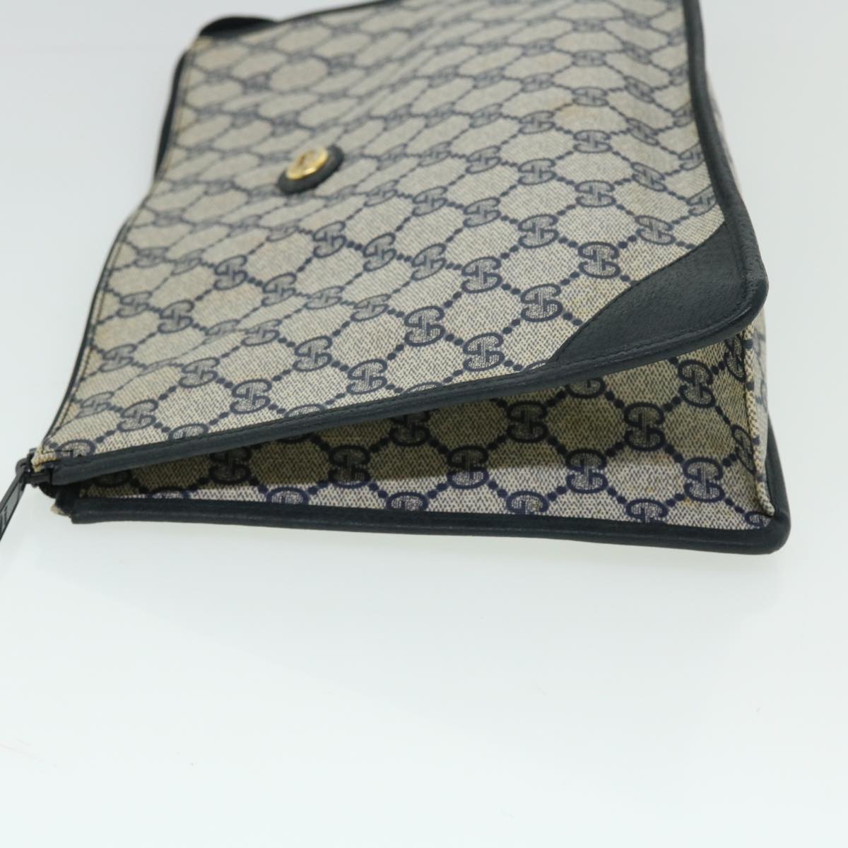 GUCCI GG Canvas Clutch Bag PVC Leather Gray Navy ep1559