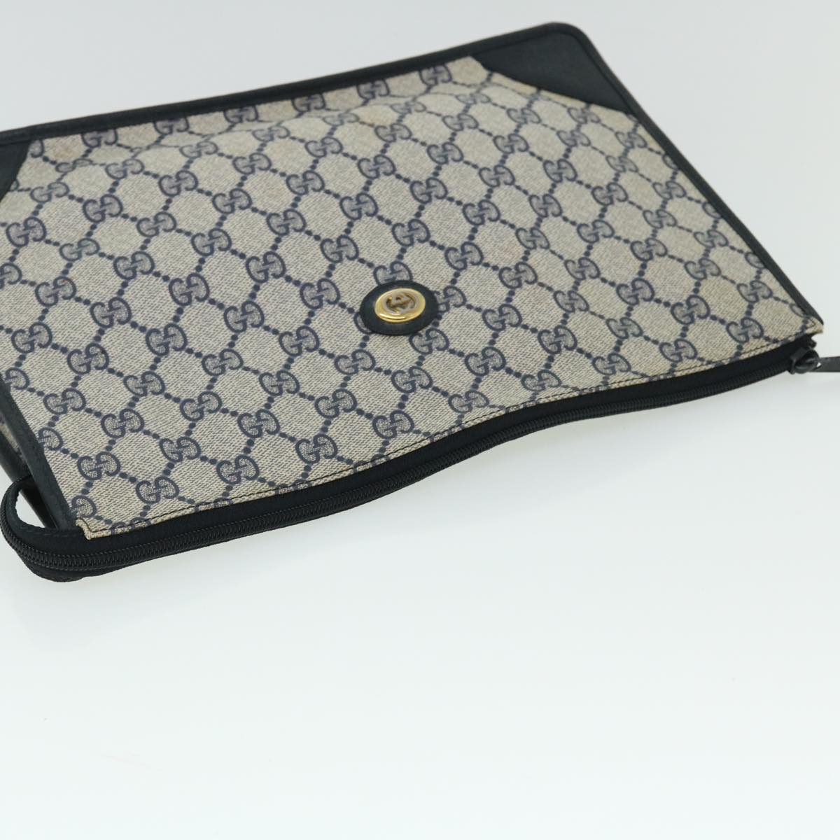 GUCCI GG Canvas Clutch Bag PVC Leather Gray Navy ep1559