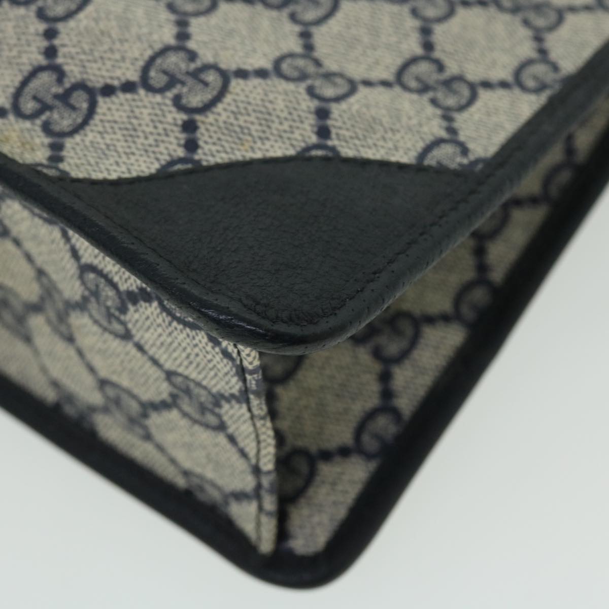 GUCCI GG Canvas Clutch Bag PVC Leather Gray Navy ep1559