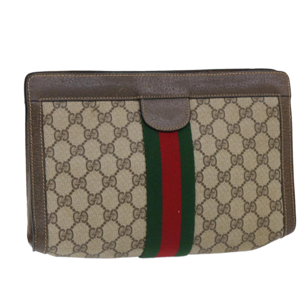 GUCCI GG Canvas Web Sherry Line Clutch Bag Beige Red Green 89 01 002 ep1566