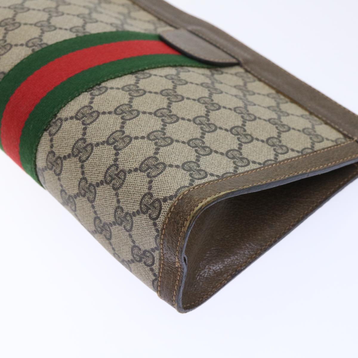 GUCCI GG Canvas Web Sherry Line Clutch Bag PVC Leather Beige Red ep1571