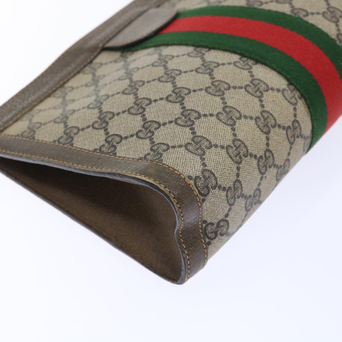 GUCCI GG Canvas Web Sherry Line Clutch Bag PVC Leather Beige Red ep1571