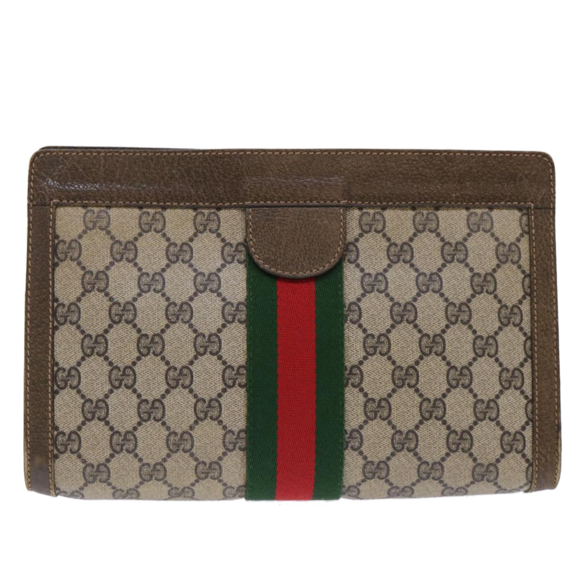 GUCCI GG Canvas Web Sherry Line Clutch Bag PVC Leather Beige Red ep1571